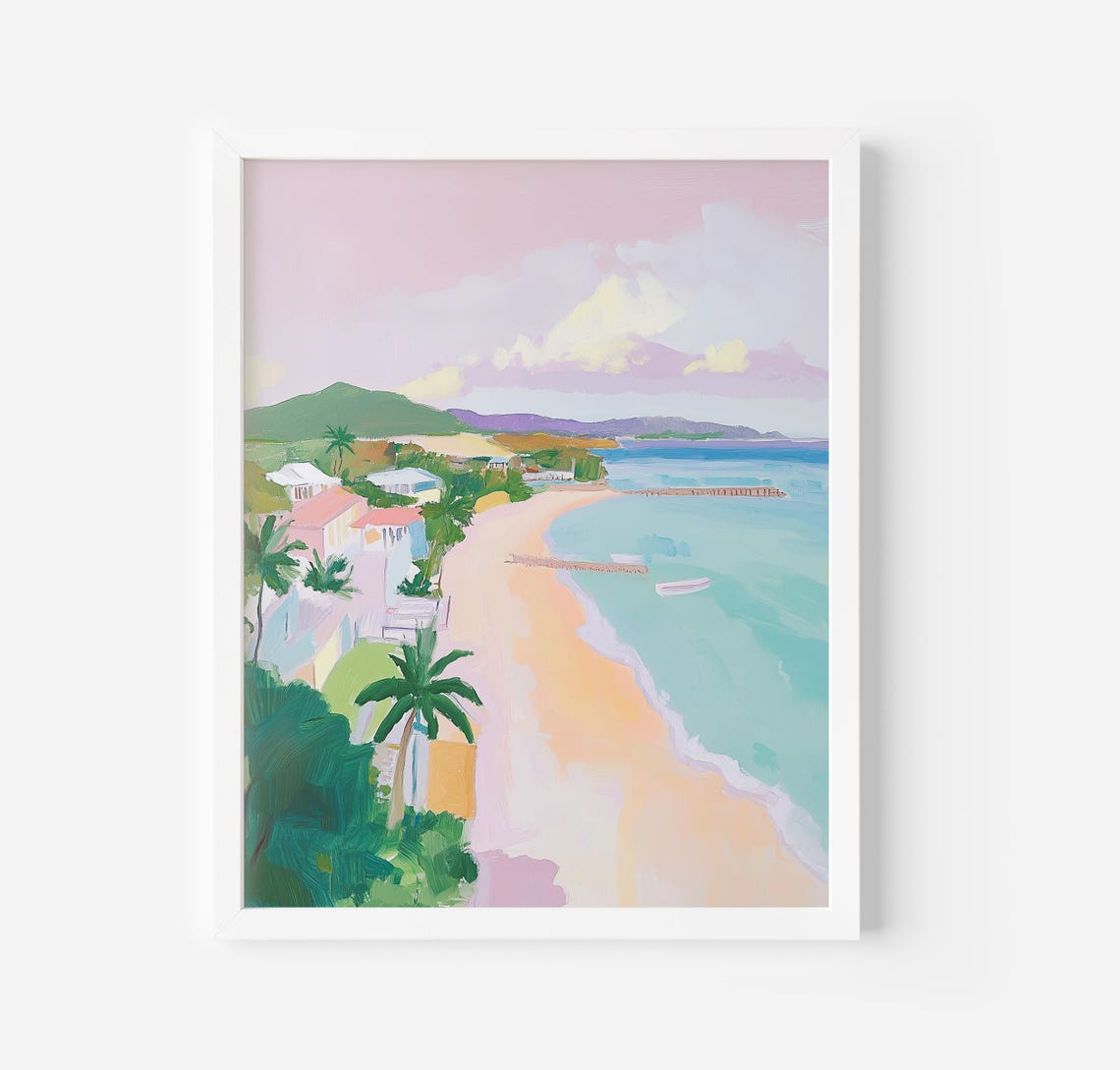 Pastel Aerial Beach View With Palms Turquoise Water Summer Poster