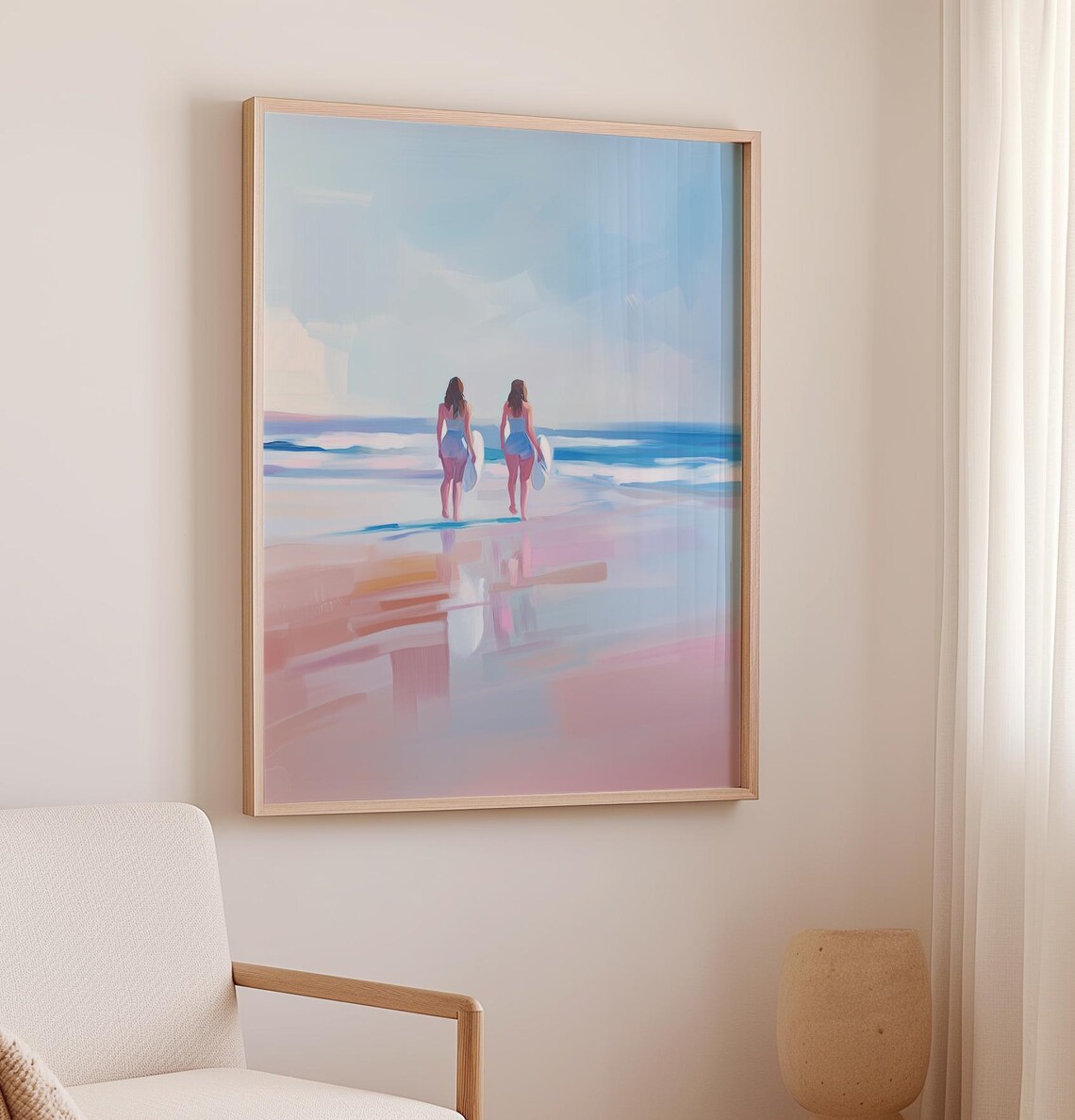 Surfer Best Friends Walking To The Beach Pastel Ocean Art Poster - Image 2