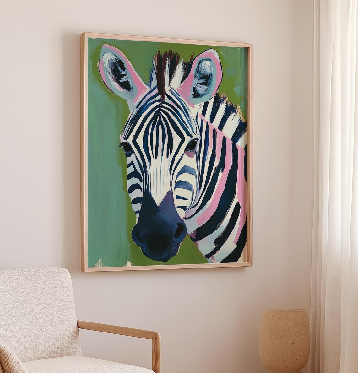 Bold Zebra Portrait Pink and Teal Accents Modern Playful Safari Wall Poster - Image 3