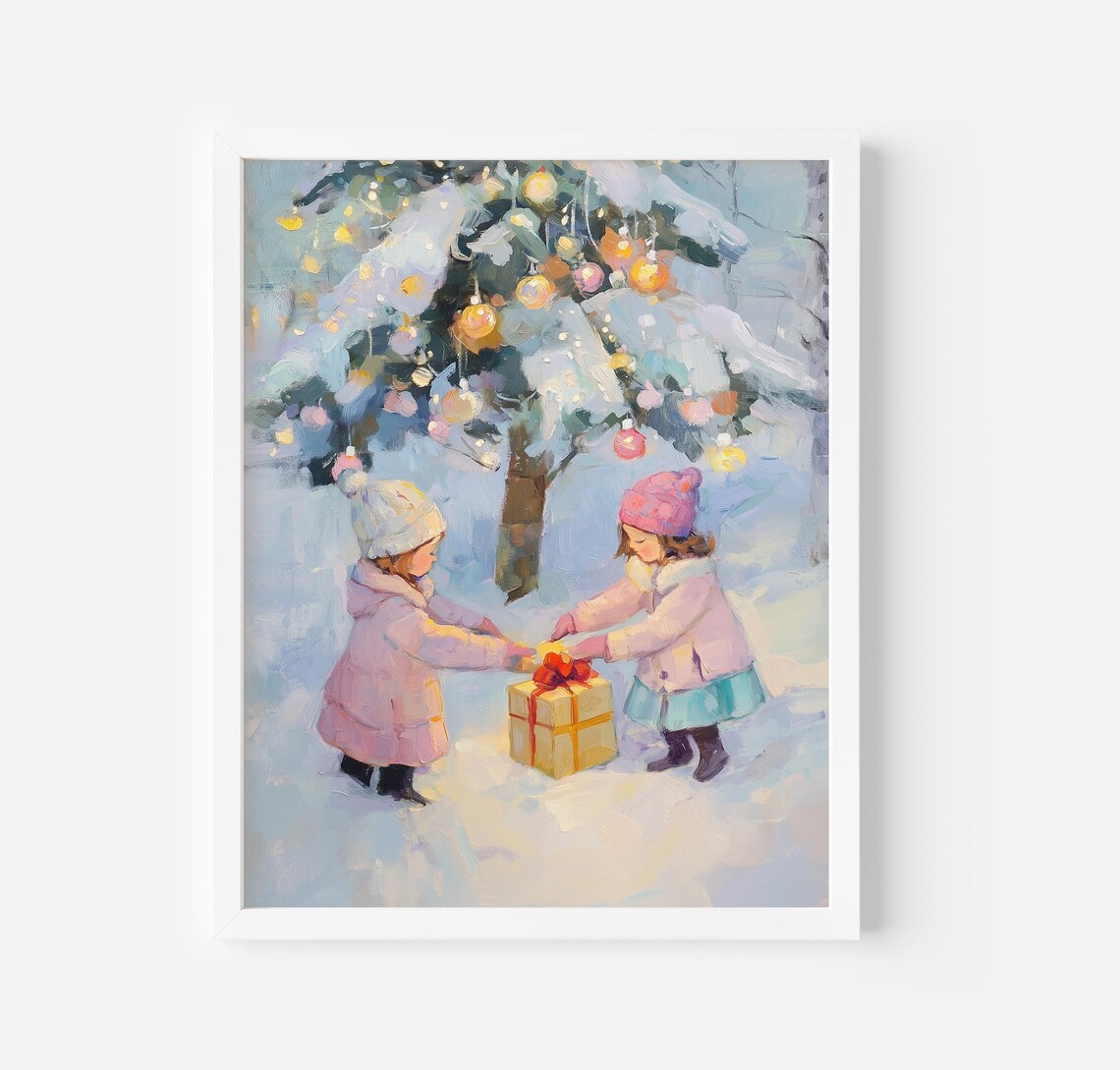 Christmas Tree Art Print, Snowy Holiday Season Decor