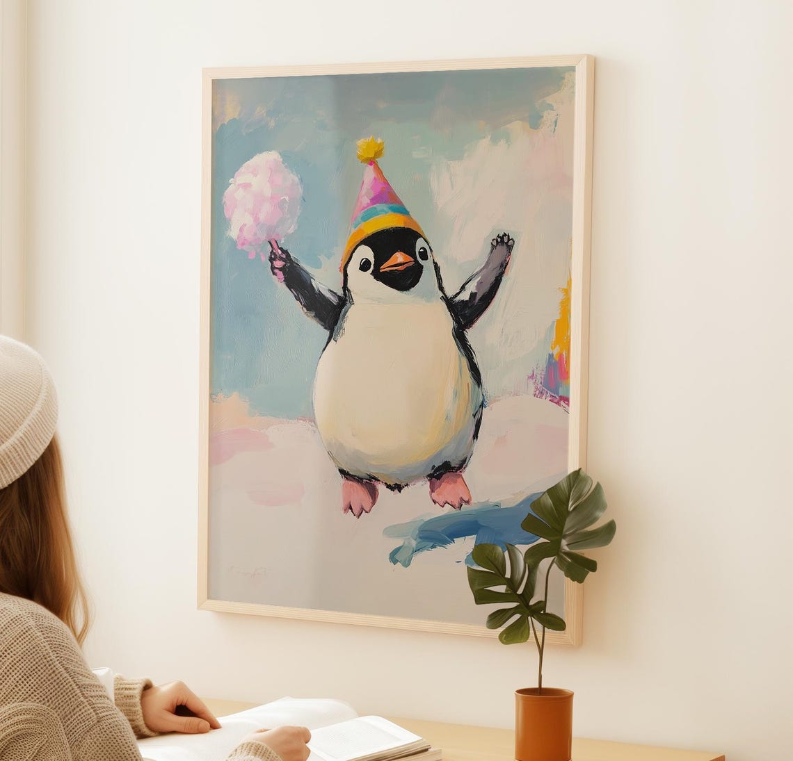 Happy Birthday Penguin With Party Hat And Cotton Candy Poster - Image 3
