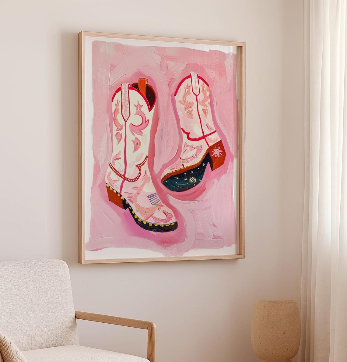 Pink Western Cowgirl Boots Art Teen Cowgirl Bedroom Happy Gallery Wall Art Bold Western Aesthetic Print Instant Print - Image 2