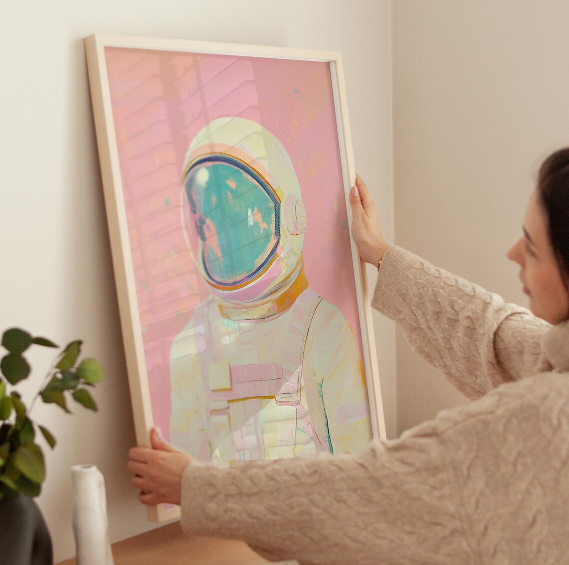 Pink Retro Astronaut Art Print, Vintage Space Theme - Image 3