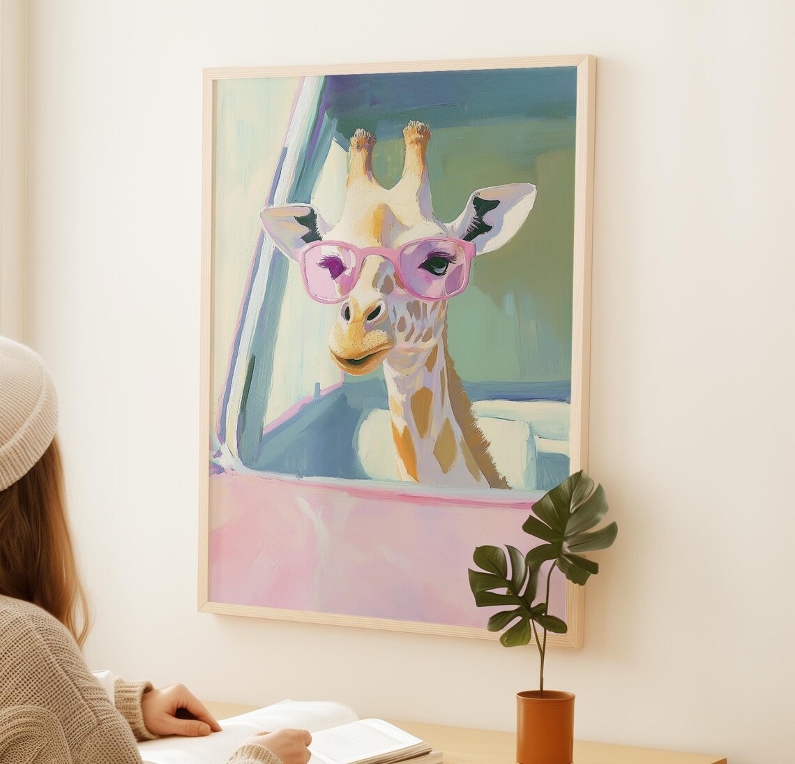 Giraffe Wearing Pink Sunglasses Cute Pop Art Animal Humor Wall Poster - Image 2