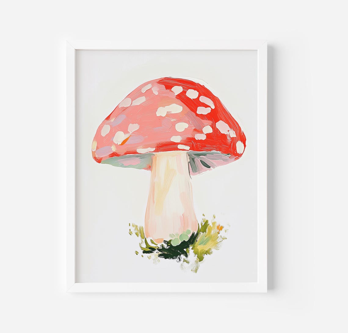 Red Fly Agaric Mushroom Whimsical Cottagecore Forest Art Poster