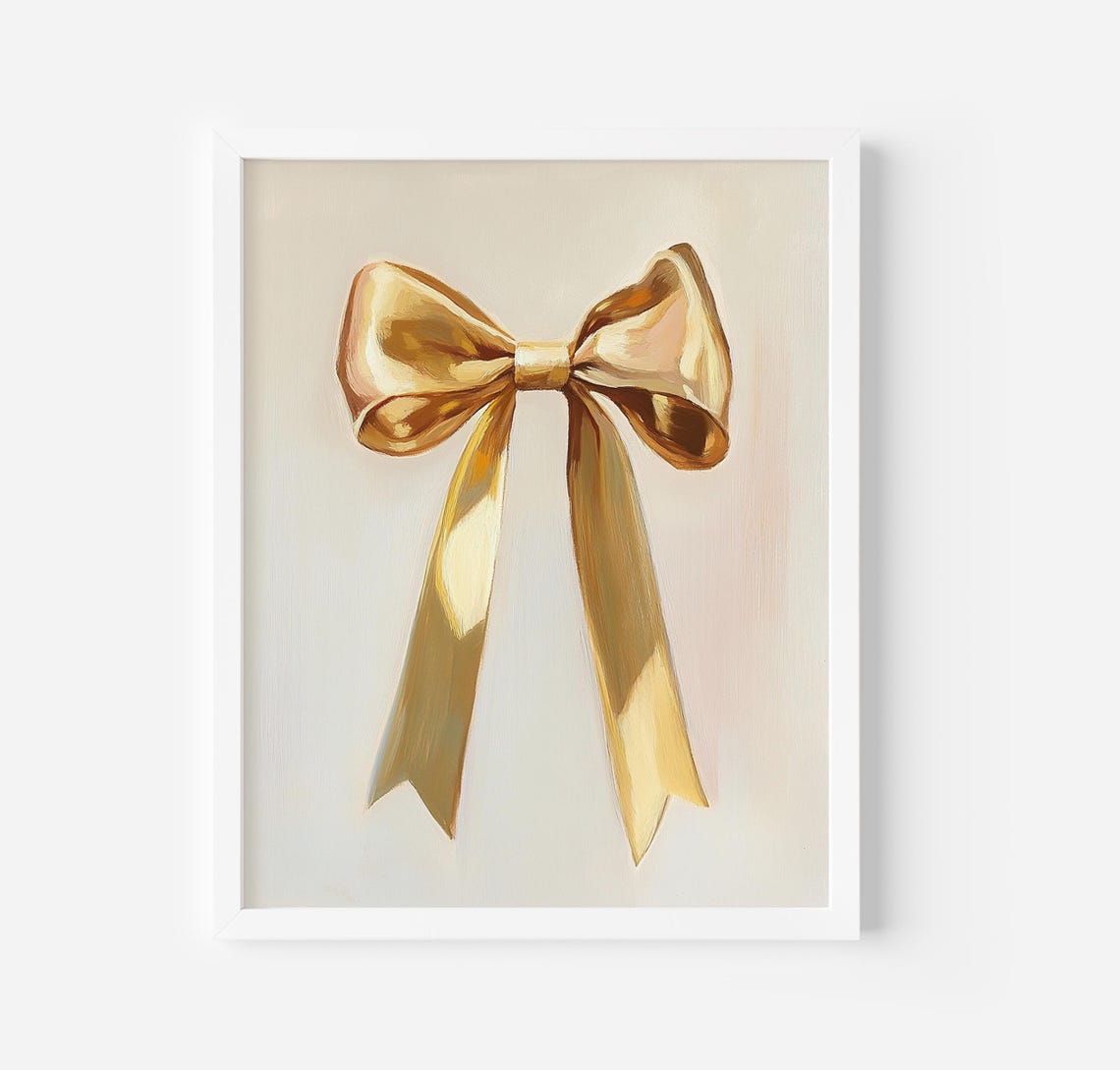 Elegant Gold Satin Bow Ribbon Chic Cream Minimalist Art Poster