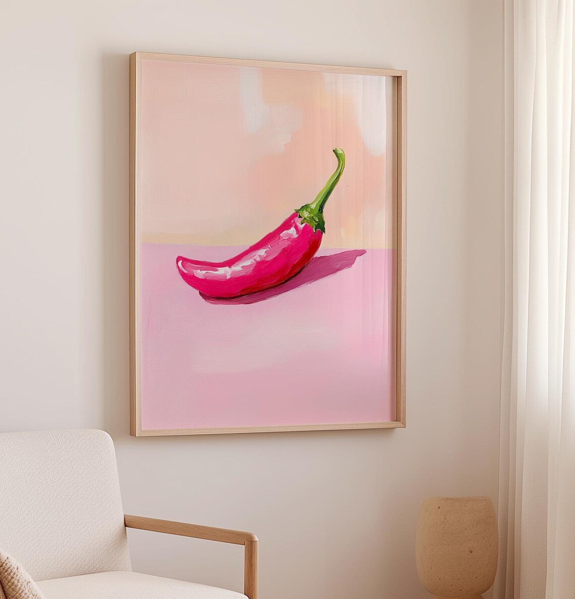 Pink Chili Pepper Minimalist Spice Kitchen Food Art Painting Poster - Image 2