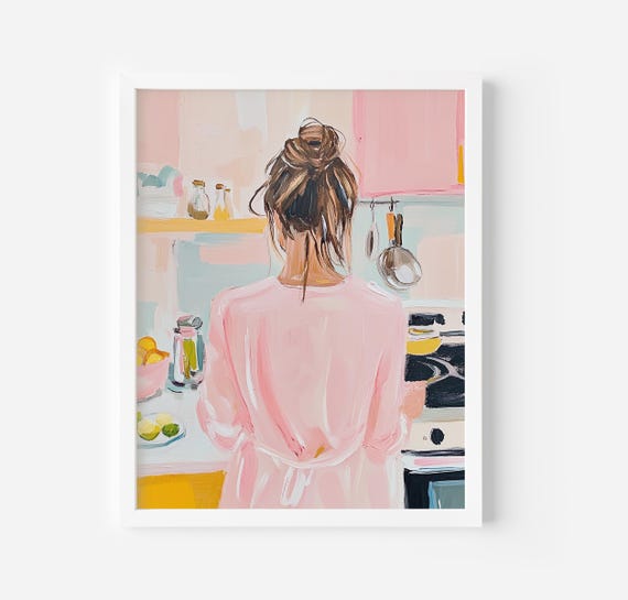 Cute Bakery Print Kitchen Wall Decor Food Art Messy Bun Art Coquette Room Decor Trendy Eclectic Wall Art Still Life