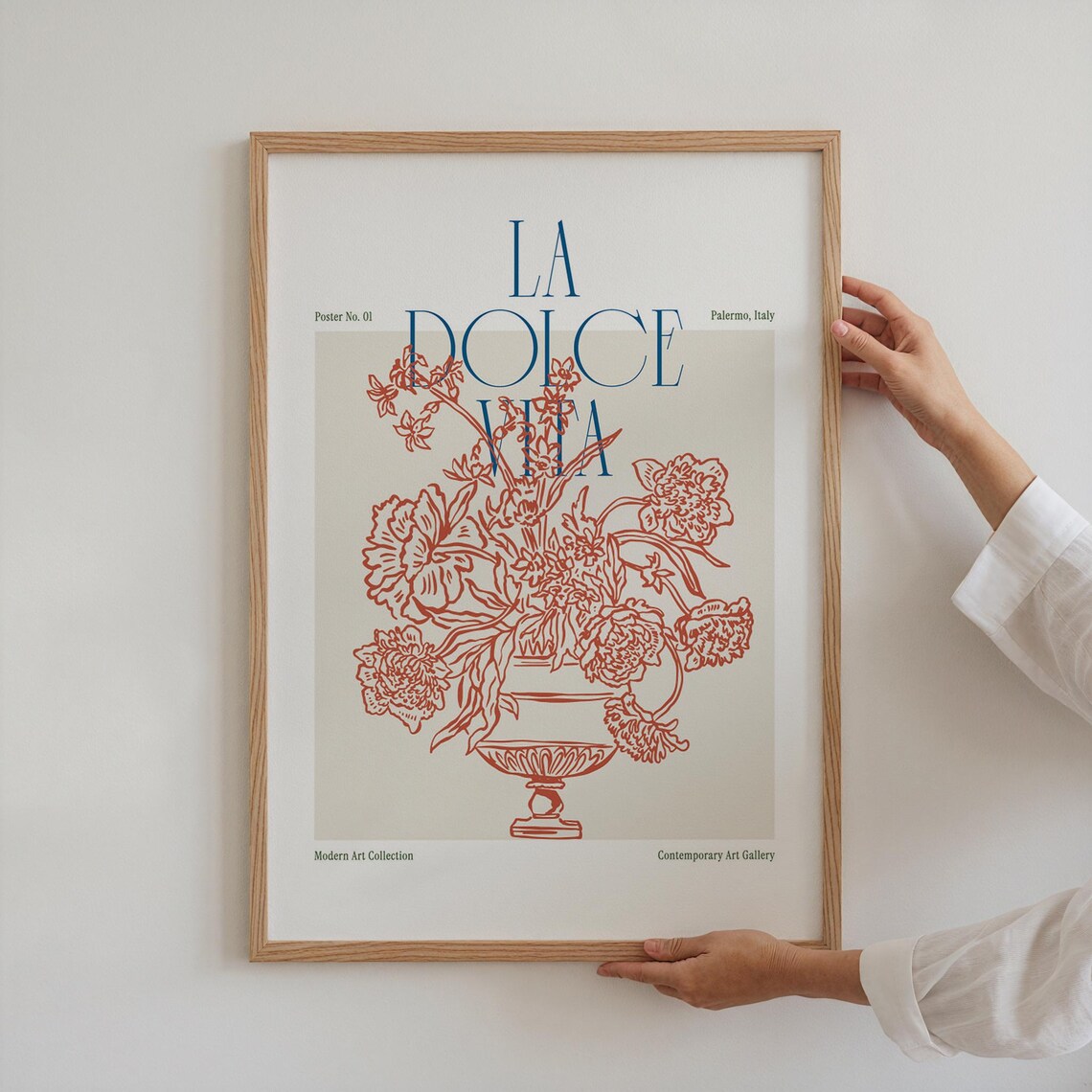 La Dolce Vita Palermo Italy Botanical Red Floral Urn Art Poster