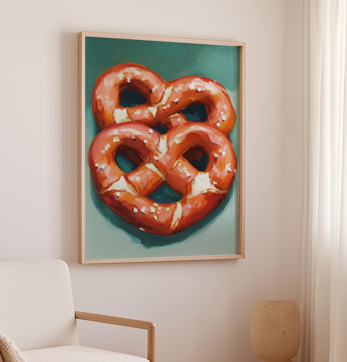 Classic Salted Pretzels Pair On Teal Kitchen Food Art Poster - Image 3