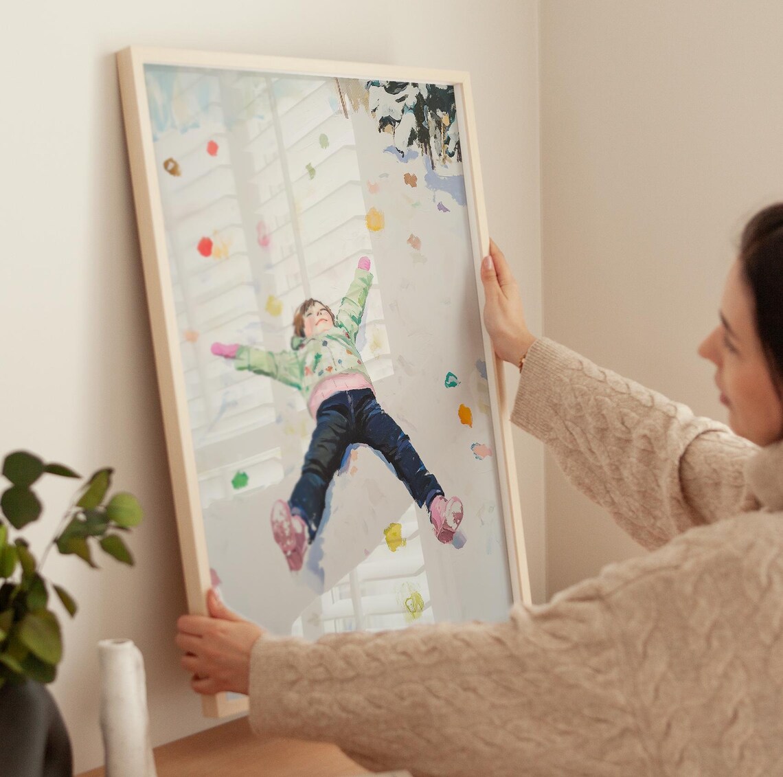 Holiday Kids Wall Art Girl Playing In Snow Print Christmas Kids Room Decor Winter Landscape Cozy Christmas Nursery Print - Image 3