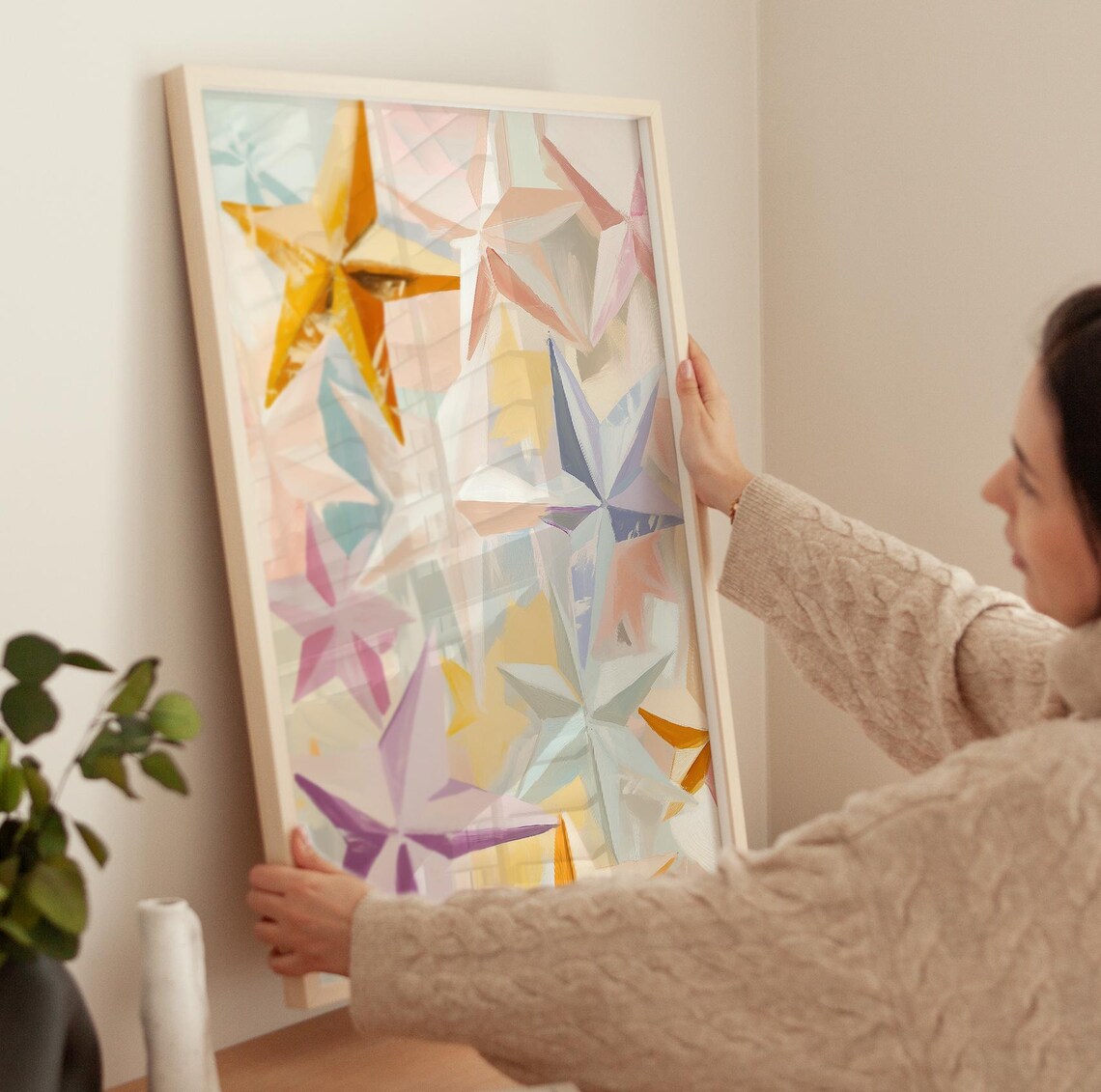 Pastel Star Collage Gold Lavender Pink Nursery Star Art Poster - Image 3