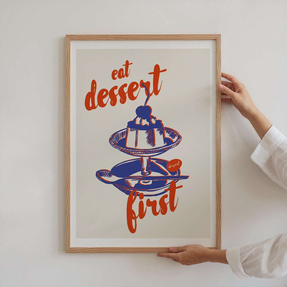 Eat Dessert First Cherry Treat Retro Sweet Tooth Kitchen Quote Poster
