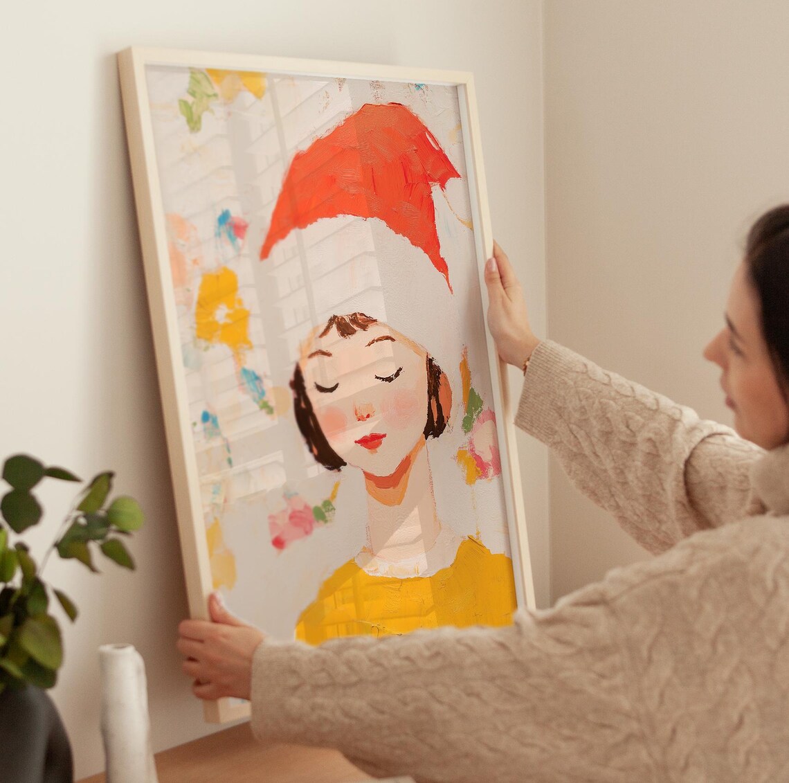 Dreamy Girl In Santa Hat Pastel Floral Christmas Portrait Poster - Image 3