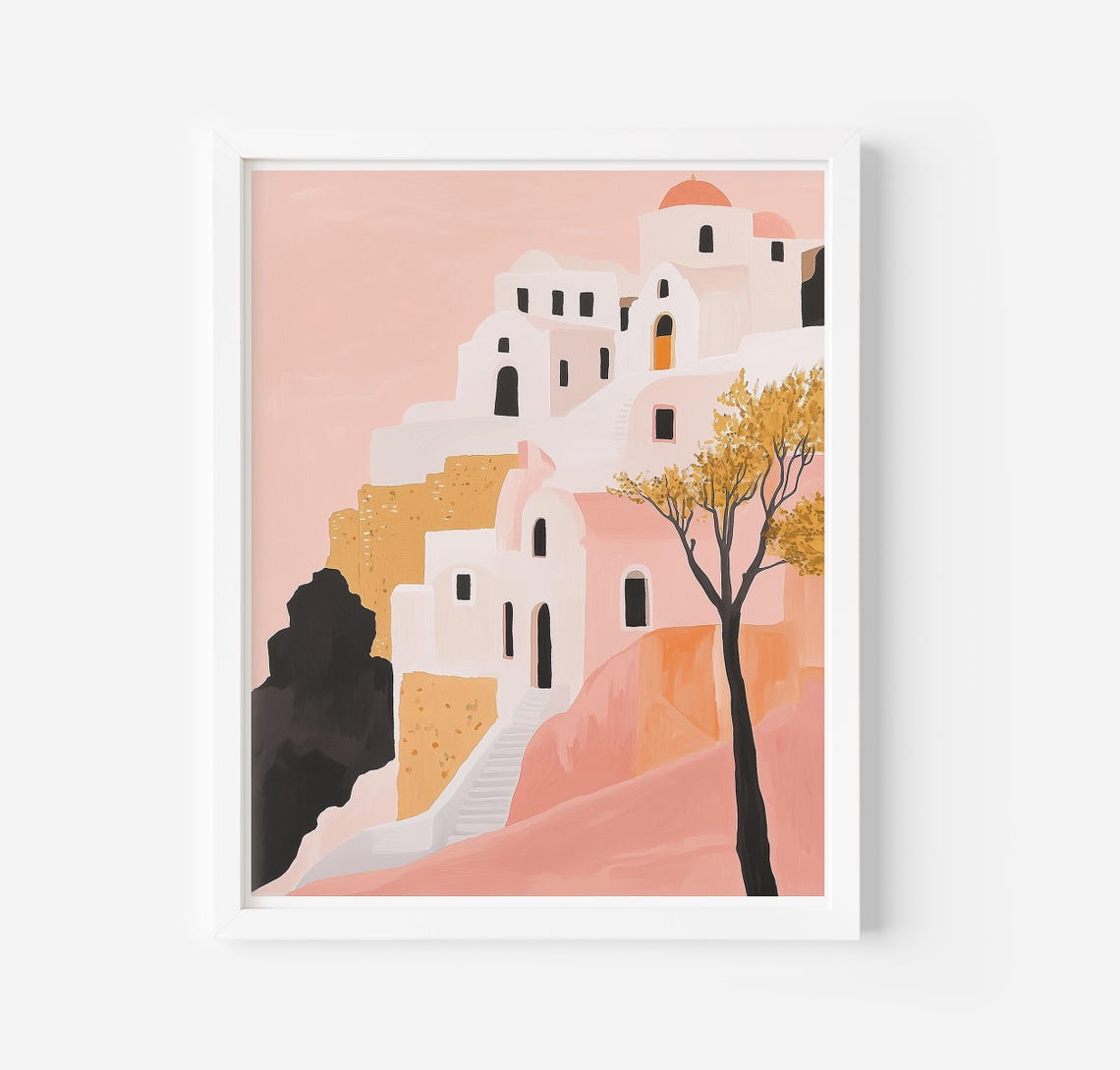 Santorini Greece White Buildings Mediterranean Travel Art Poster