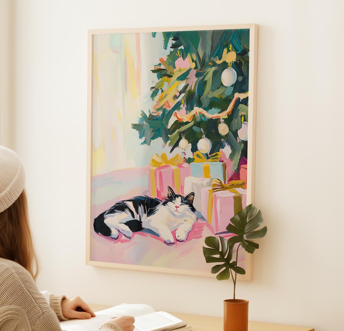 Christmas Kitten Art Print, Cute Holiday Decor