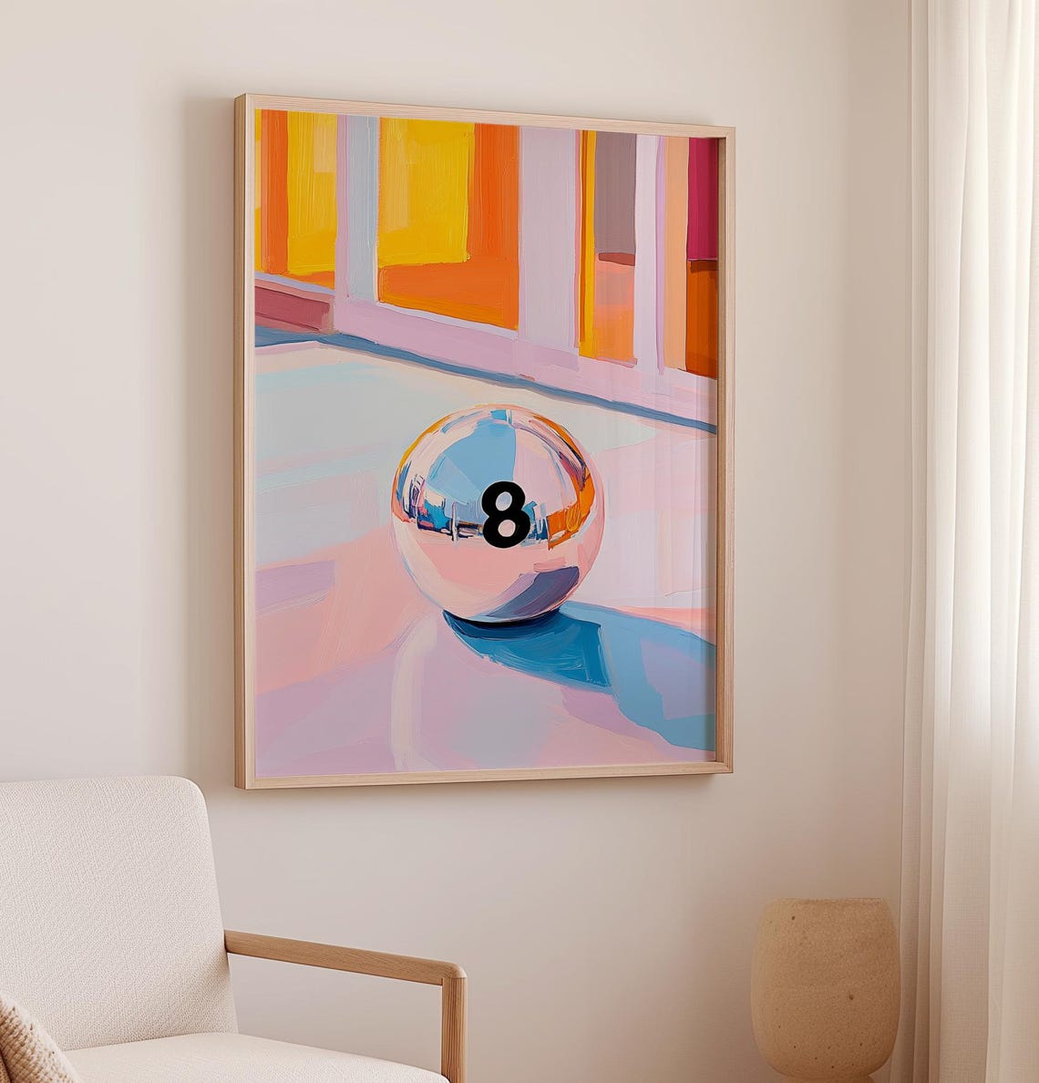 Glossy Shiny Lucky 8 Ball Chrome Sphere Retro Pool Hall Art Poster - Image 2