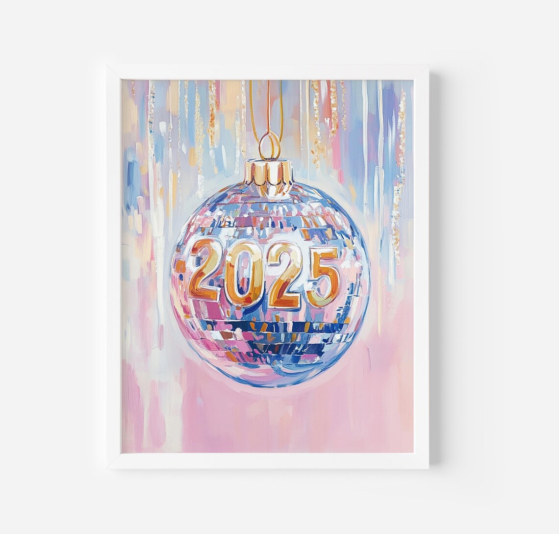Disco Ball 2025 Christmas Ornament Pink Party Glam Art Poster