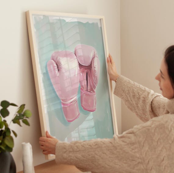 Pink Boxing Gloves Print Sport Art Prints Boxing Room Decor Pink Gym Poster Workout Room Decor Trendy Coquette Print Boxing Lover Gift