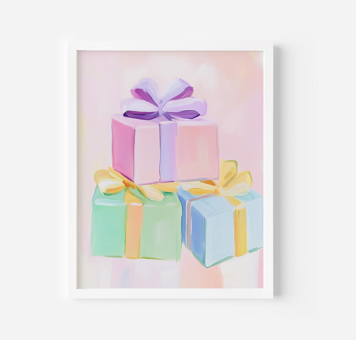 Pastel Gift Boxes Stacked With Bows Birthday Presents Poster
