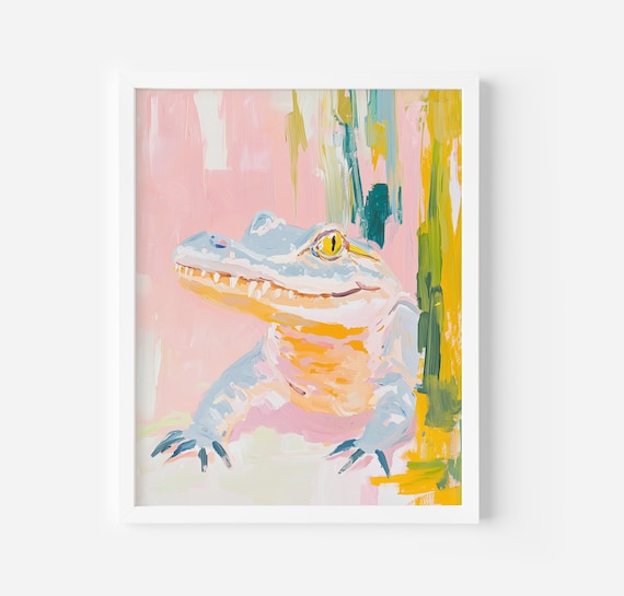 Friendly Smiling Crocodile Pastel Whimsical Reptile Art Poster