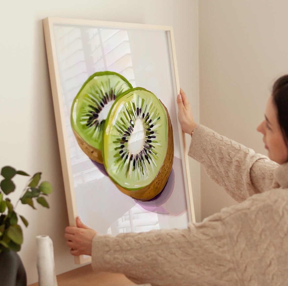 Kiwi Fruit Slice Painting Tropical Green Kitchen Wall Art Poster - Image 4