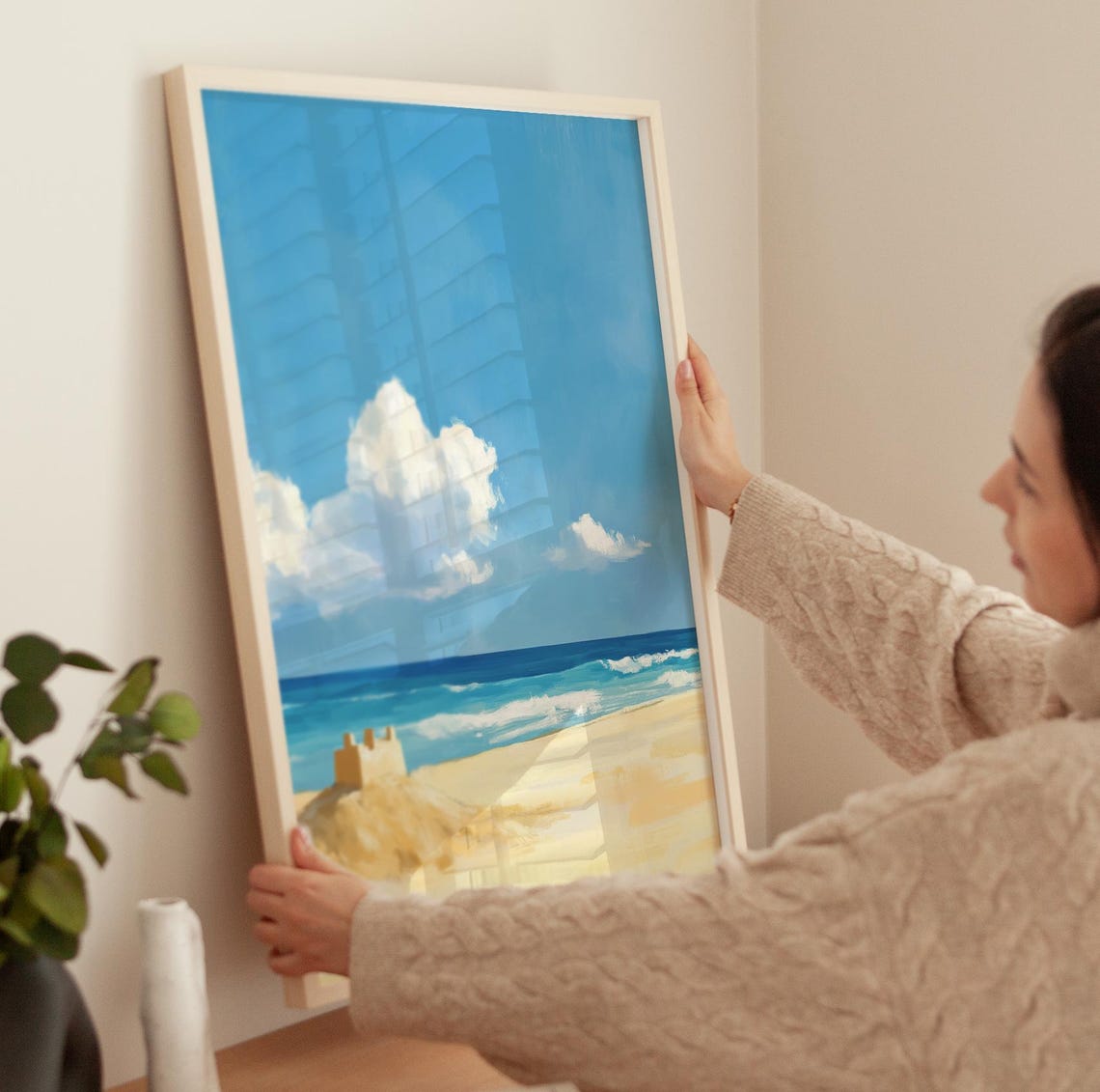 Sandcastle On The Beach Ocean Waves Summer Seascape Painting Poster - Image 3