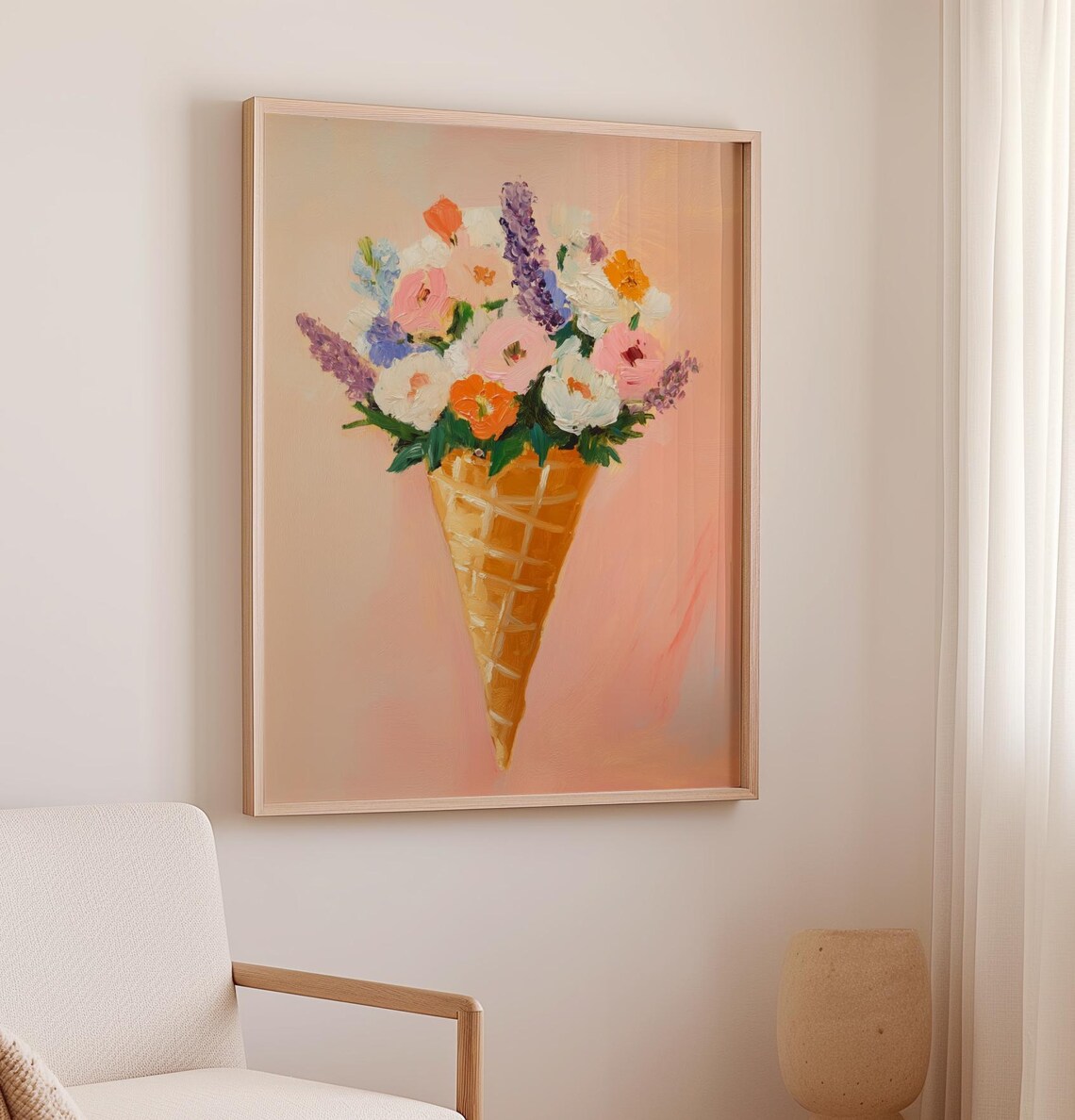 Wildflower Bouquet In Ice Cream Cone Sweet Summer Floral Poster - Image 2