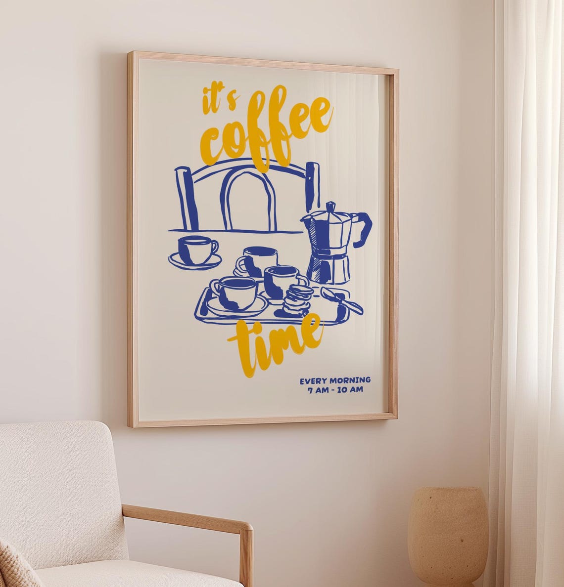 Retro Coffee Poster Trendy Kitchen Decor Its Coffee Time Print Coffee Bar Poster Modern Kitchen Art Coffee Art Coffee Poster - Image 3