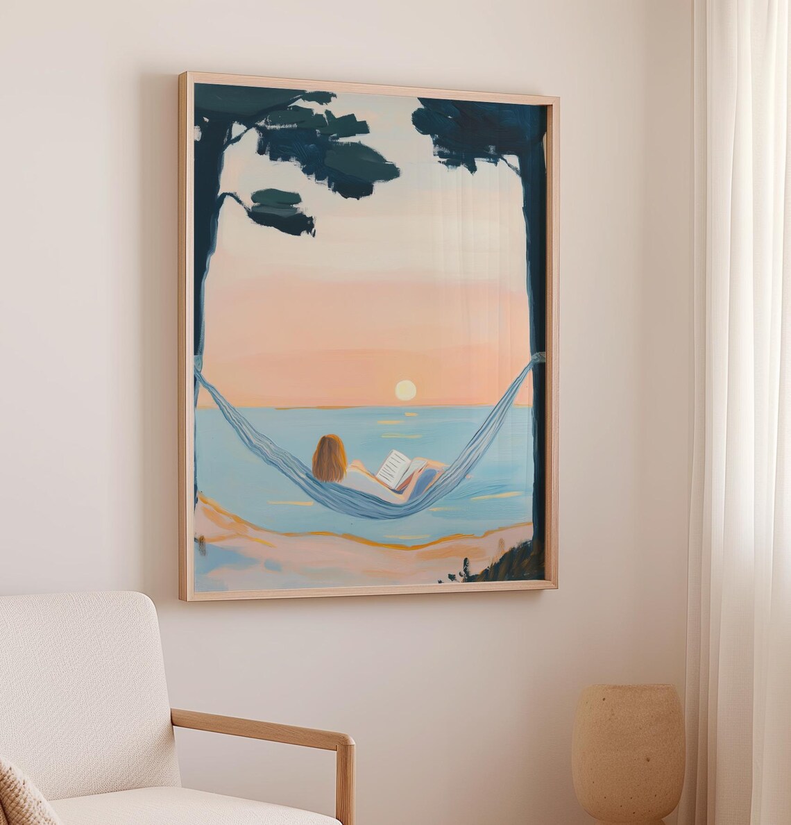 Girl Reading at Sunset Beach Hammock Art Print - Image 2
