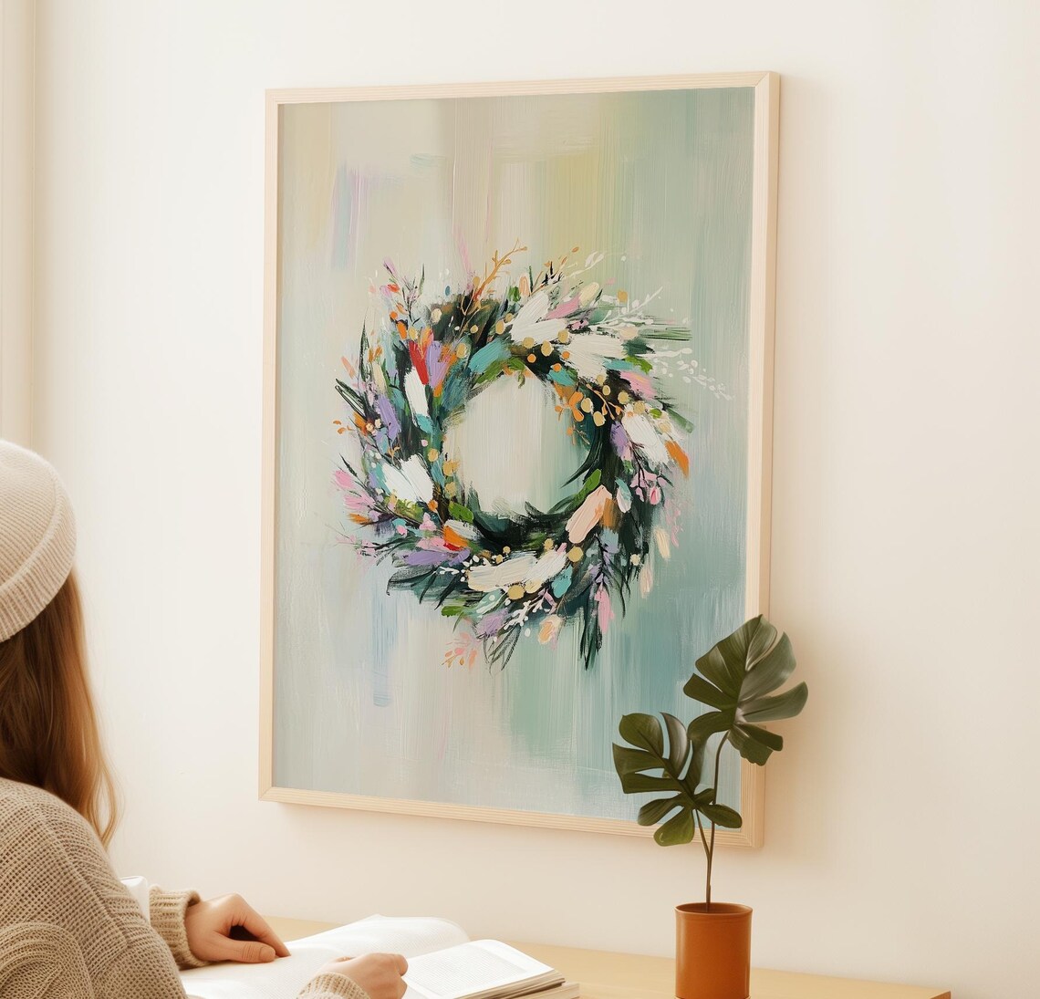 Christmas Wreath Pastel Holiday Art Print - Image 2