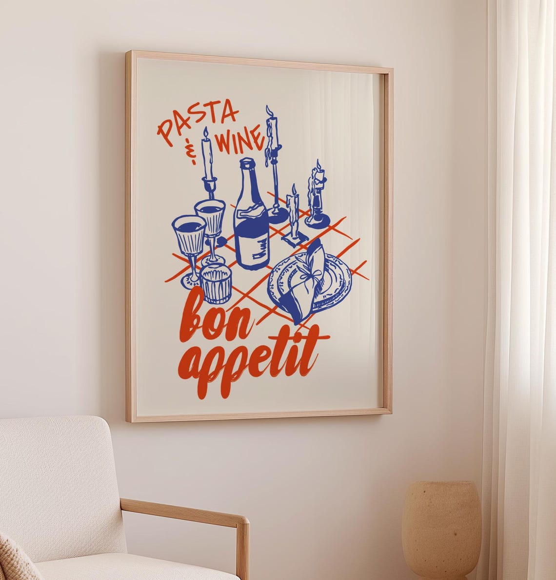 Pasta And Wine Bon Appetit Poster Retro Italian Dinner Table Art Print - Image 3