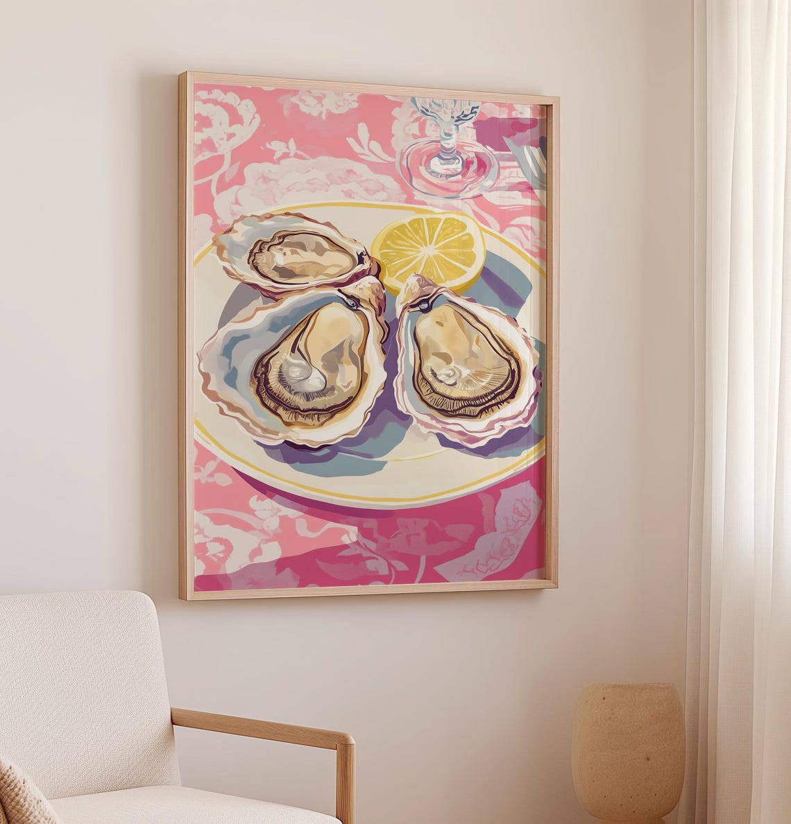Fresh Oysters With Lemon Slice Seafood Kitchen Wall Art Poster - Image 3