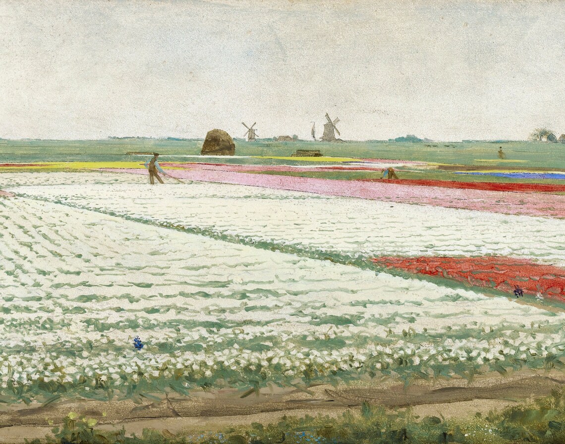 Vintage Tulip Garden Oil Painting, Spring Art Print - Image 3