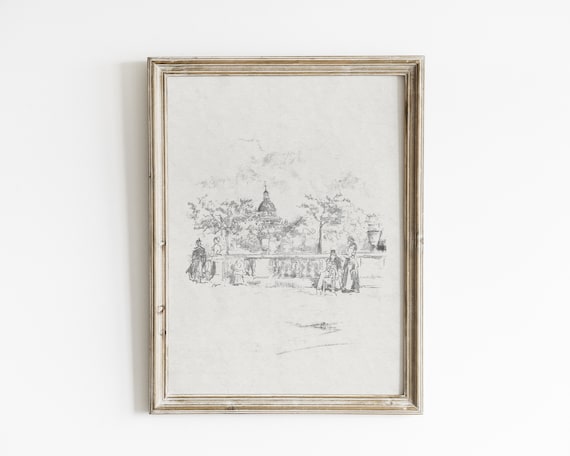 Vintage Sketch of Antique Architecture, Art Print