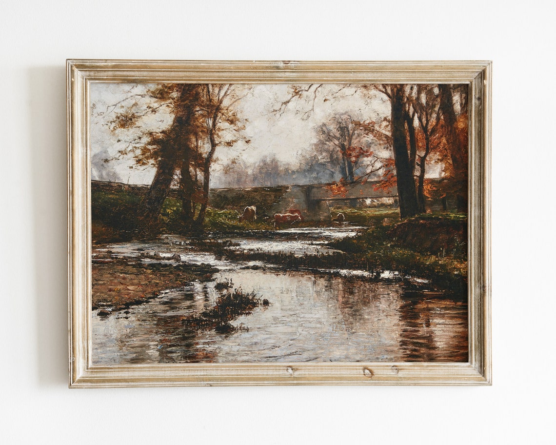 Vintage Fall Landscape Painting Farmhouse Art Print Landscape Prints Vintage Art Antique Print Farmhouse Painting Art