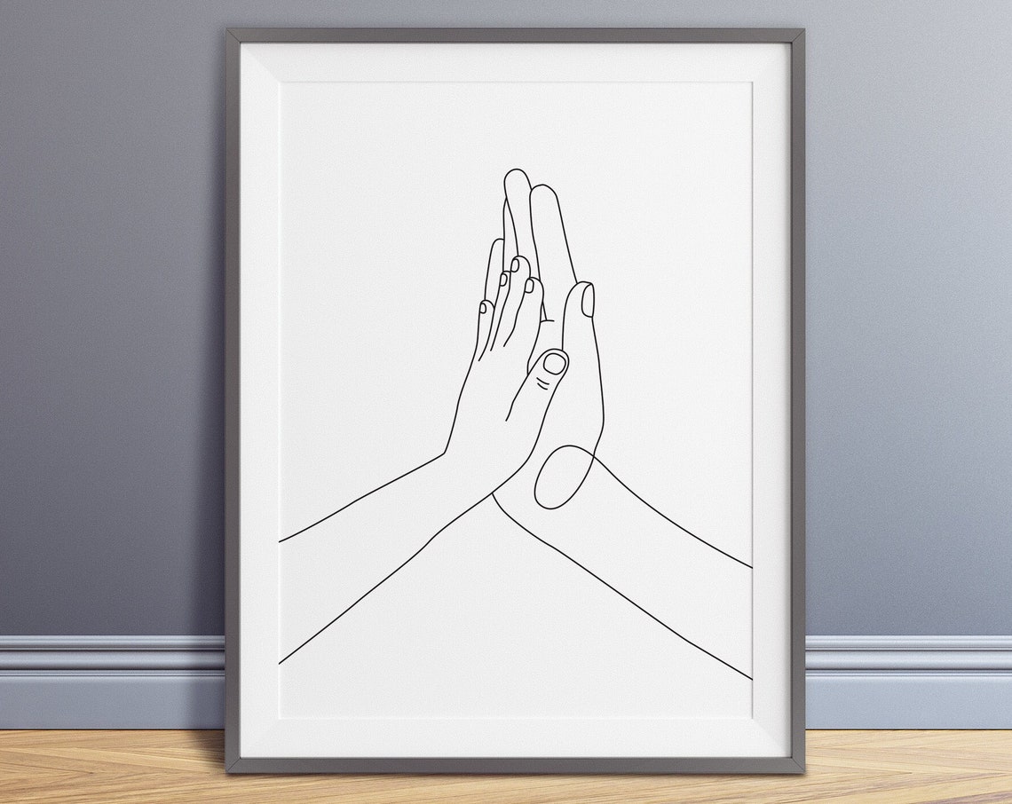 Hi Five Hands Print Line Art Poster Line Print Minimal Hi Five Hands Poster Black White Art Hand Drawing Line Drawing