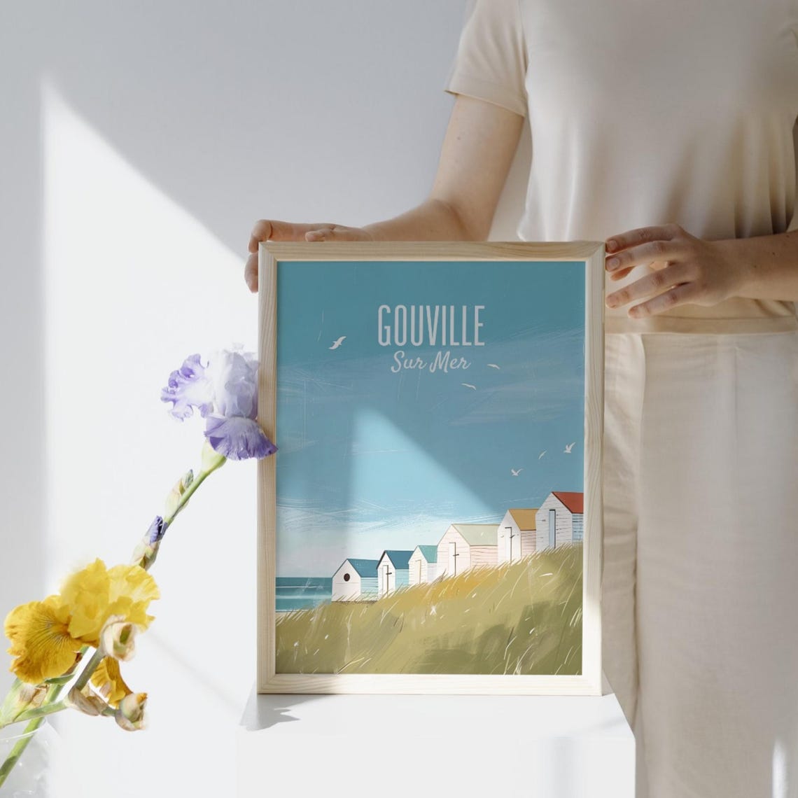 Gouville Sur Mer Normandy Beach Huts Grassy Dunes Coast Poster - Image 2