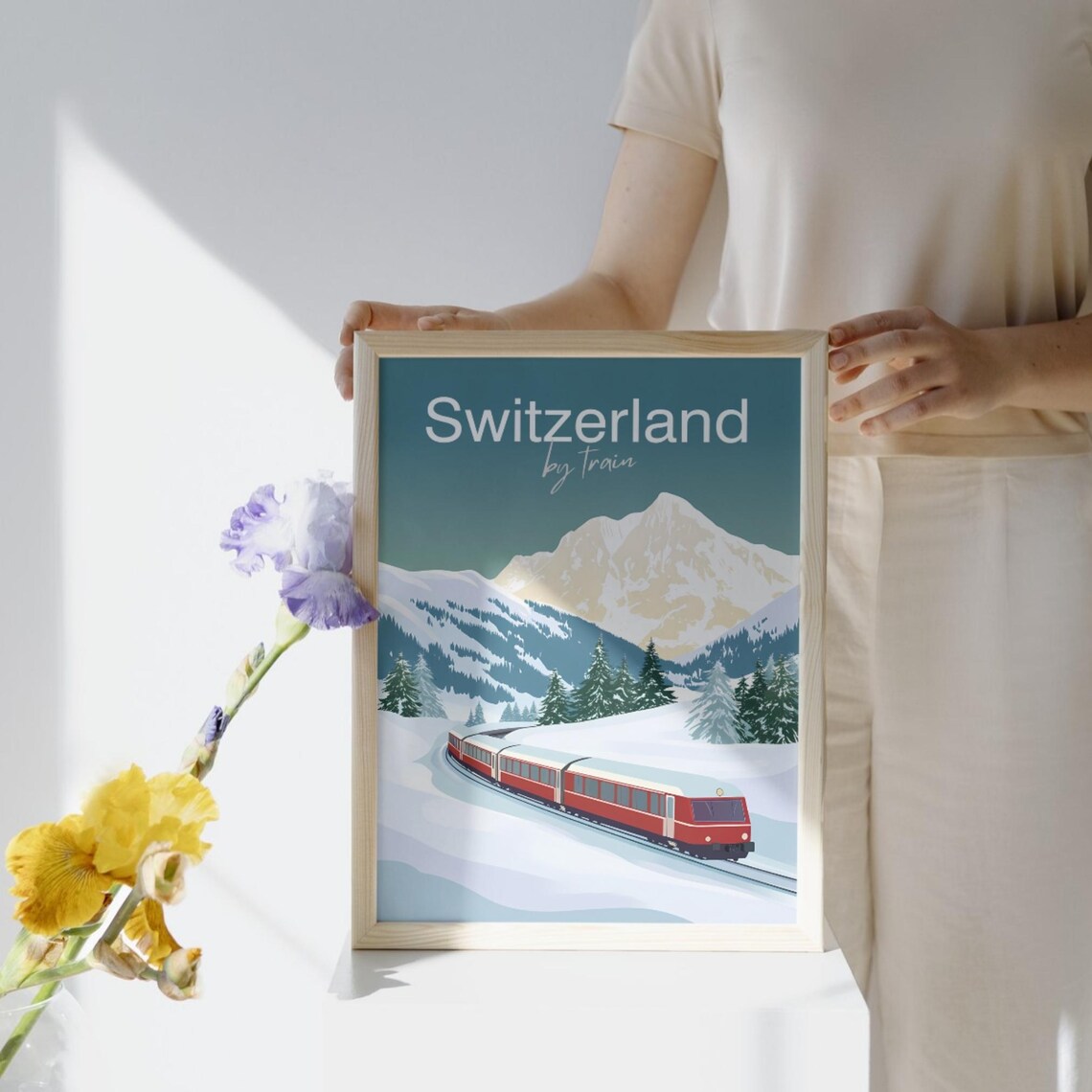 Vintage Switzerland Train Poster, Swiss Alps Travel Poster - Image 2