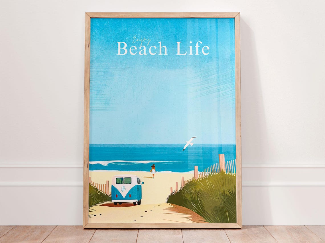 Enjoy Beach Life Camper Van Surfer Girl Seaside Escape Poster