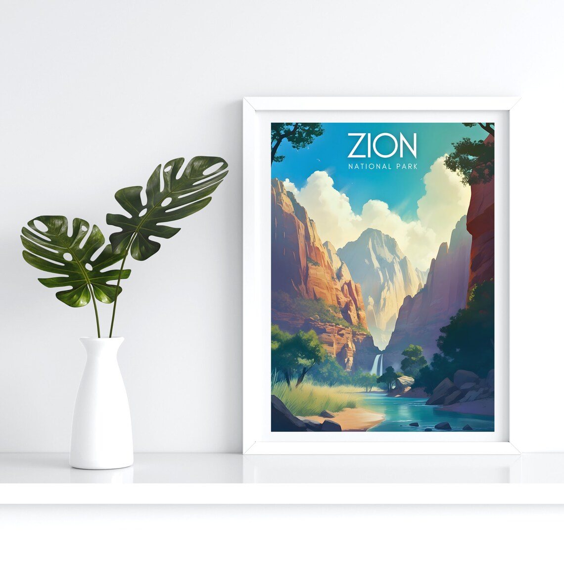 Zion National Park Red Rock Canyon Waterfall Travel Poster Art - Image 4