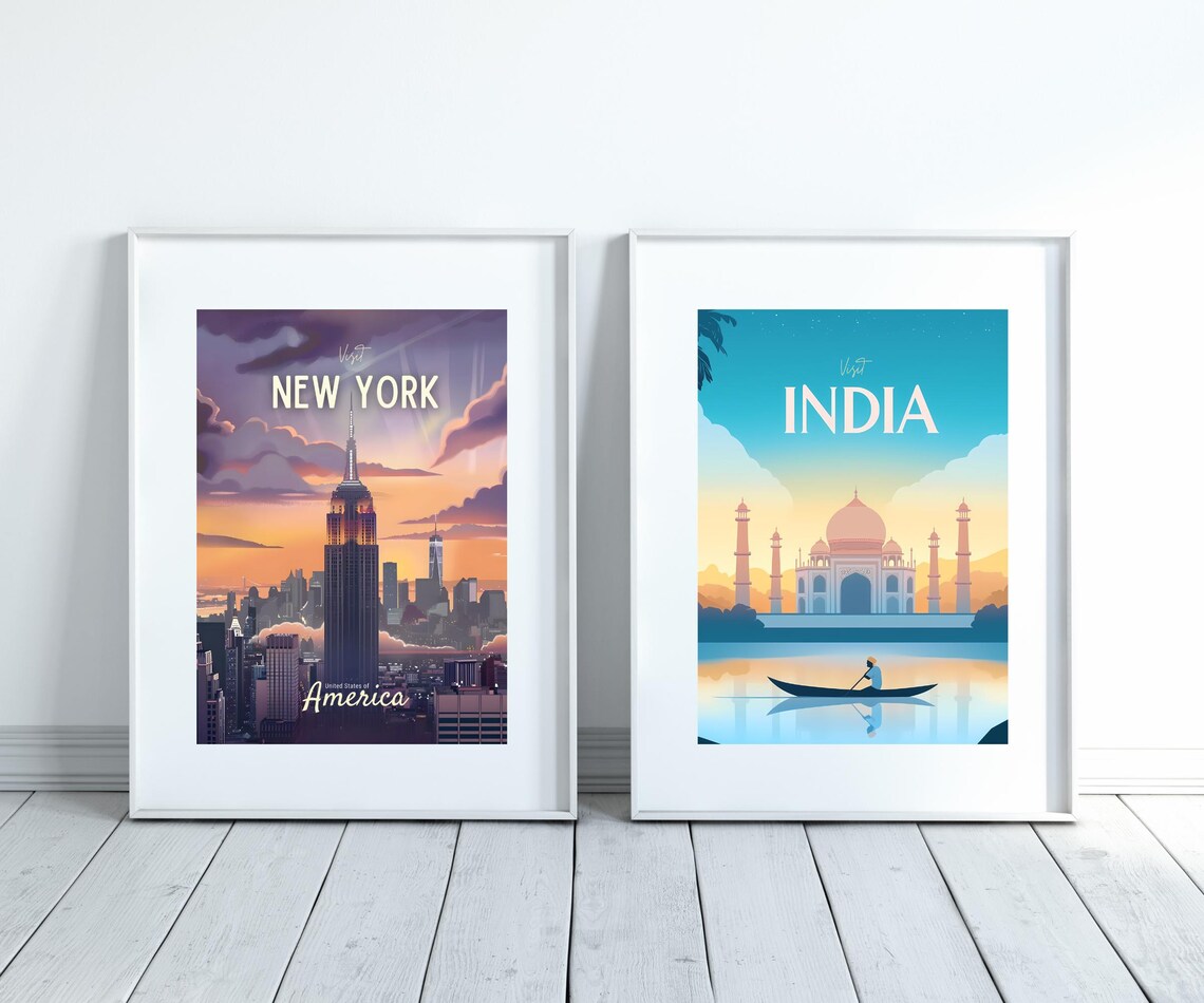New York City Sunset Skyline with Empire State Building Travel Poster - Image 3