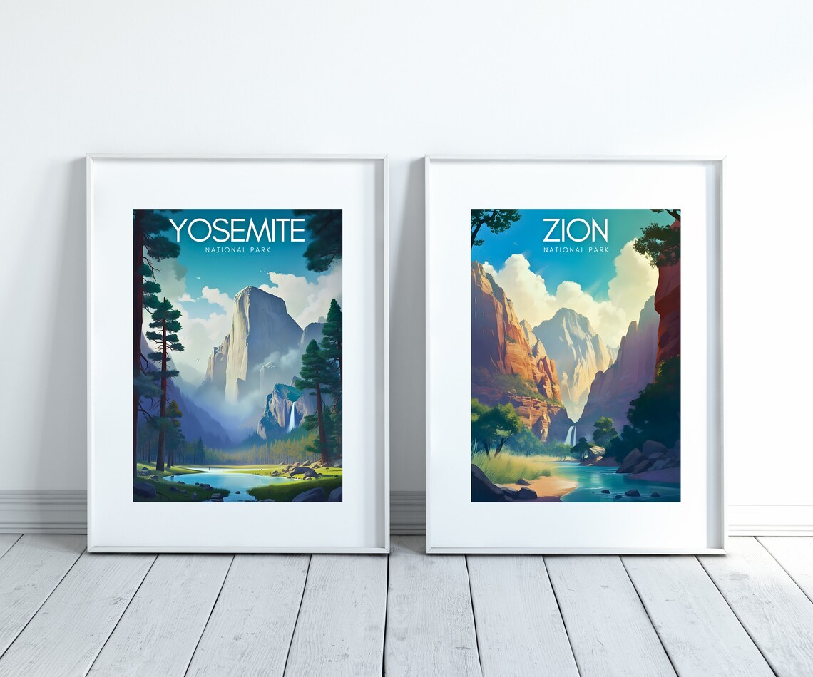Zion National Park Red Rock Canyon Waterfall Travel Poster Art - Image 3