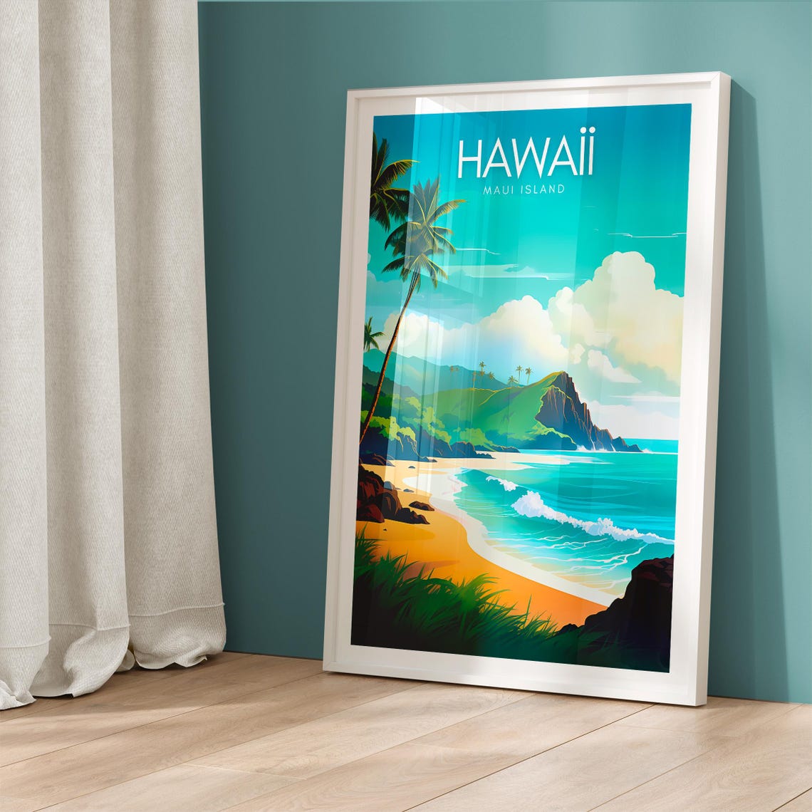 Hawaii Maui Island Golden Palm Beach Turquoise Cliffs Travel Poster - Image 5