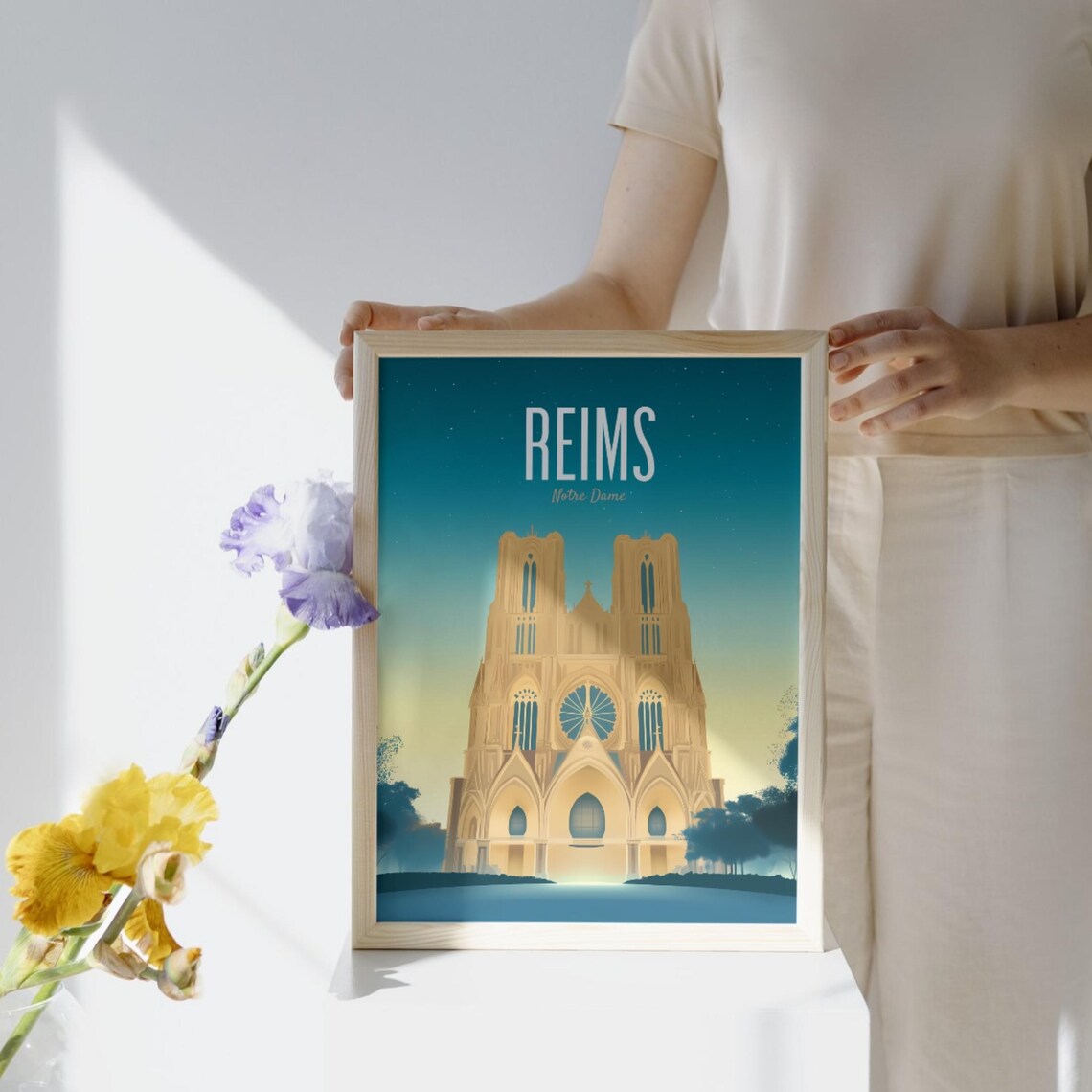 Reims Notre Dame Cathedral Starry Night France Travel Poster - Image 2