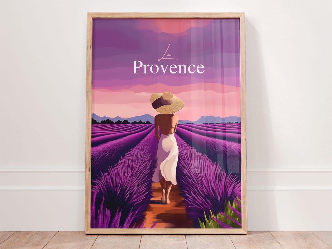 La Provence Poster Boho Wall Art Lavender Painting City Prints France Wall Art French Gift French Travel Poster Godmother Gift