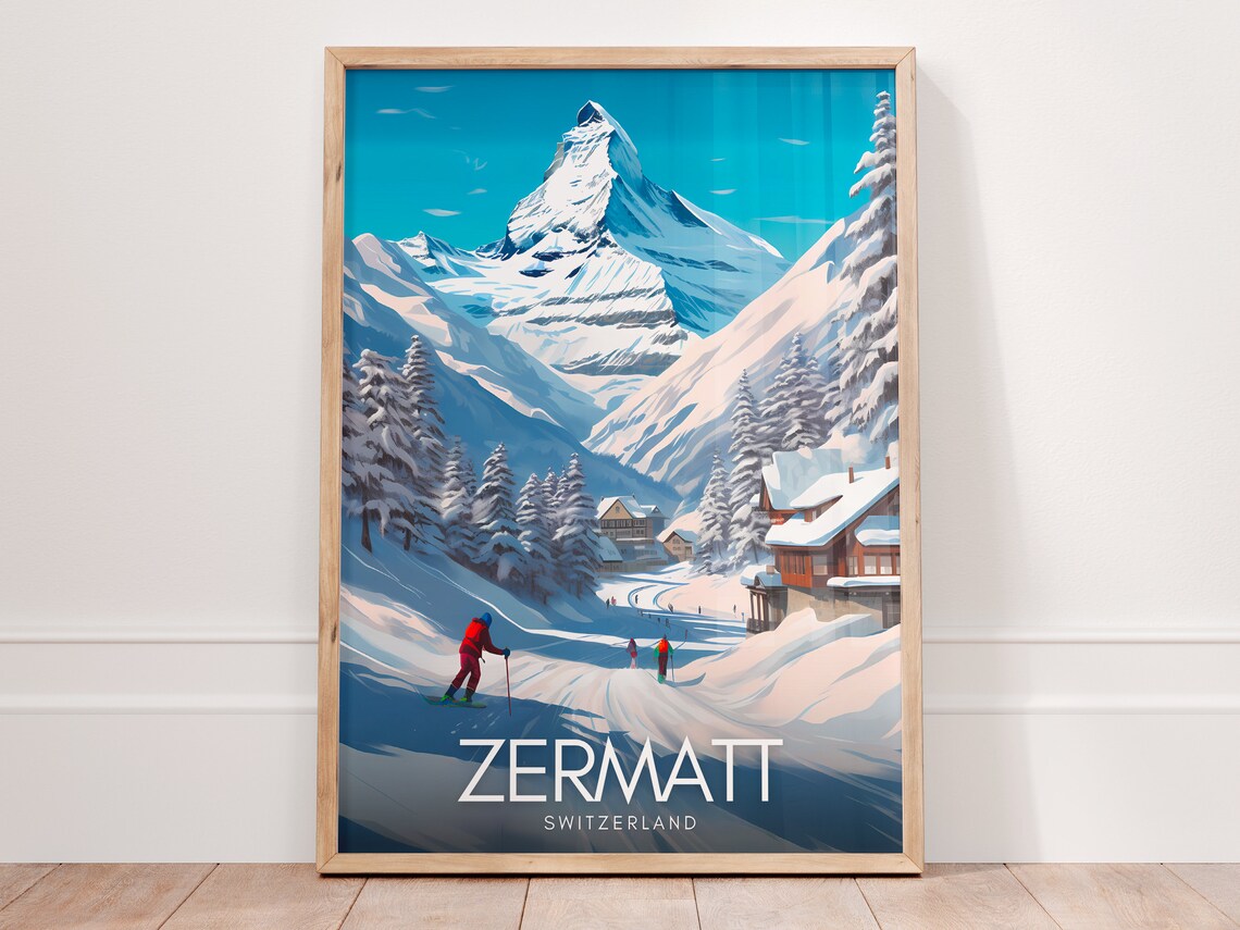 Switzerland Zermatt Vintage Ski Travel Poster