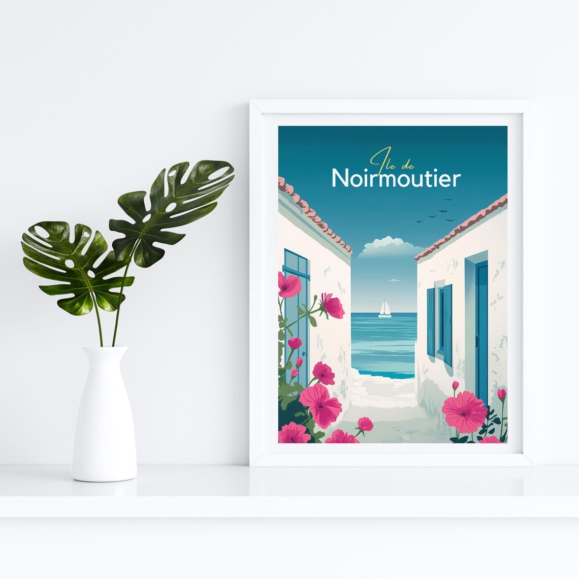 Ile De Noirmoutier France Flower Lined Alley Sea View Travel Poster - Image 4