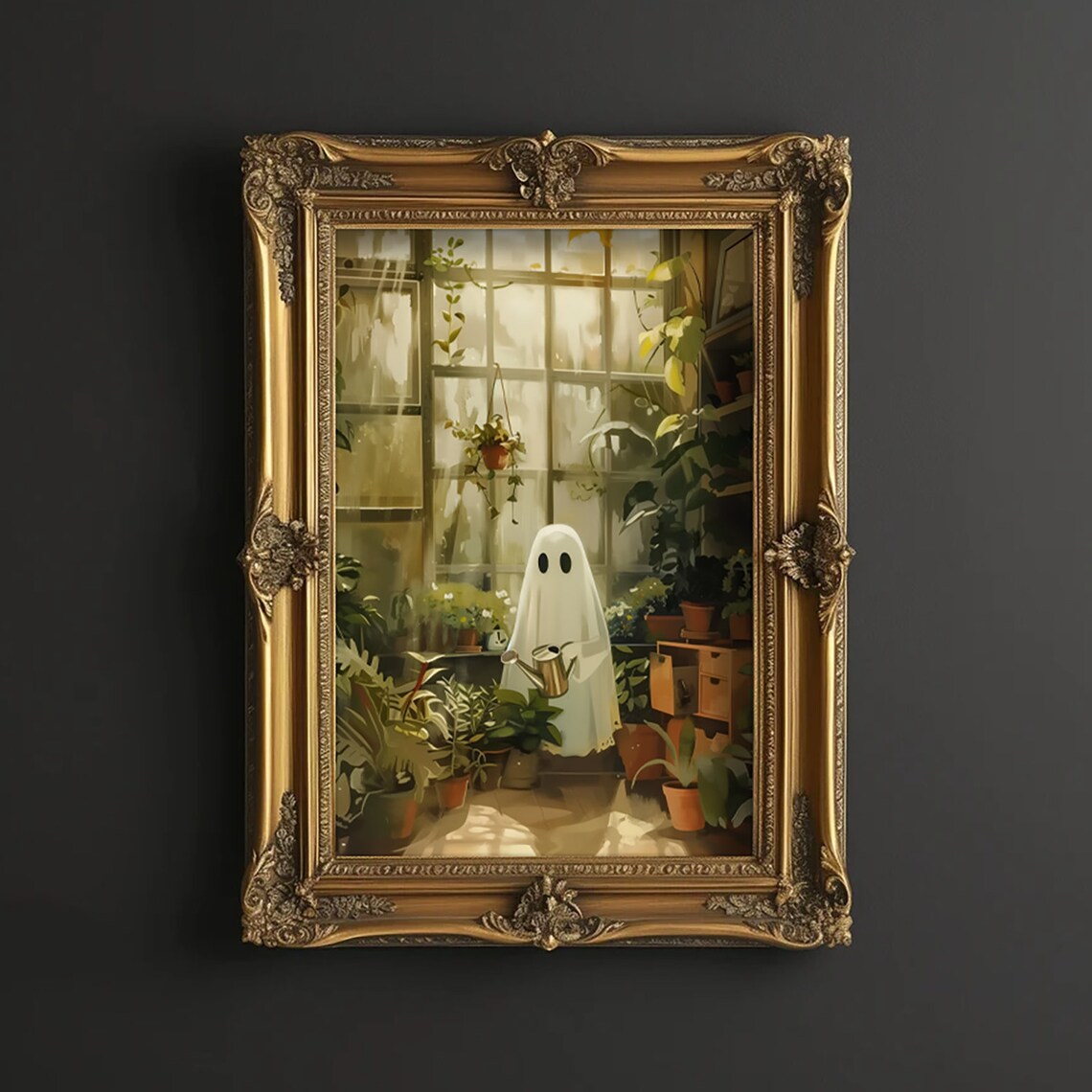 Halloween Cute Watering Plants Greenhouse Art Print