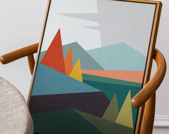 Minimalist Modern Artwork Bright Triangle Trees Geometric Print Minimalist Landscape Minimalist Drawing Print